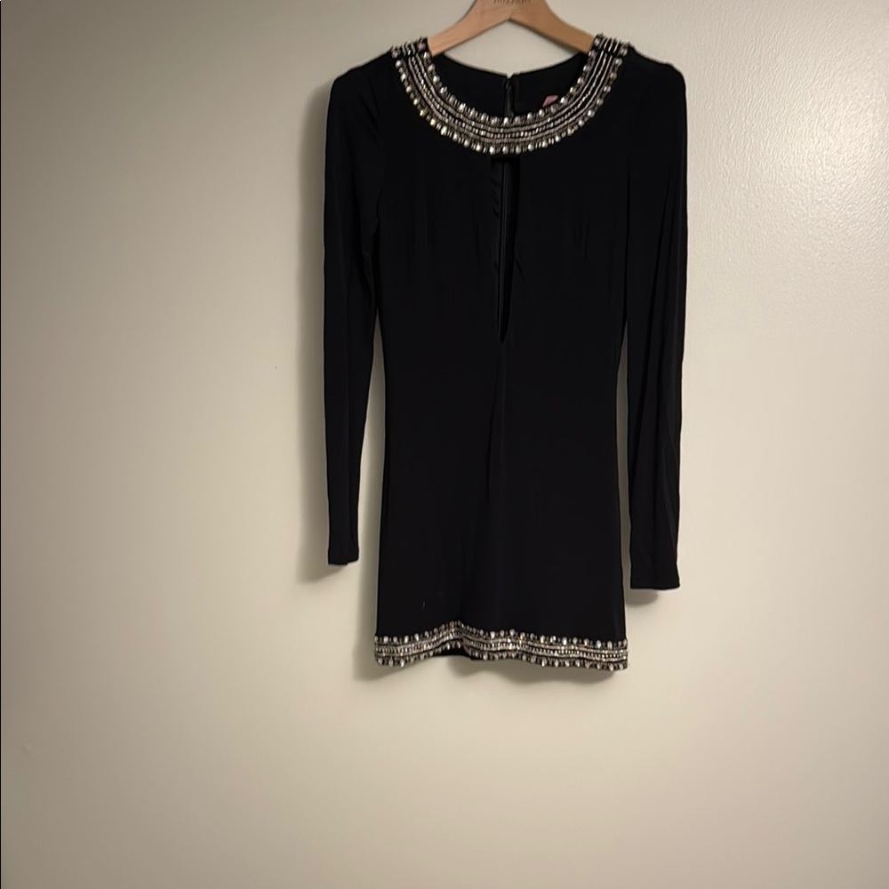Bebe Black and Silver Embellished Sheath Mini Dress